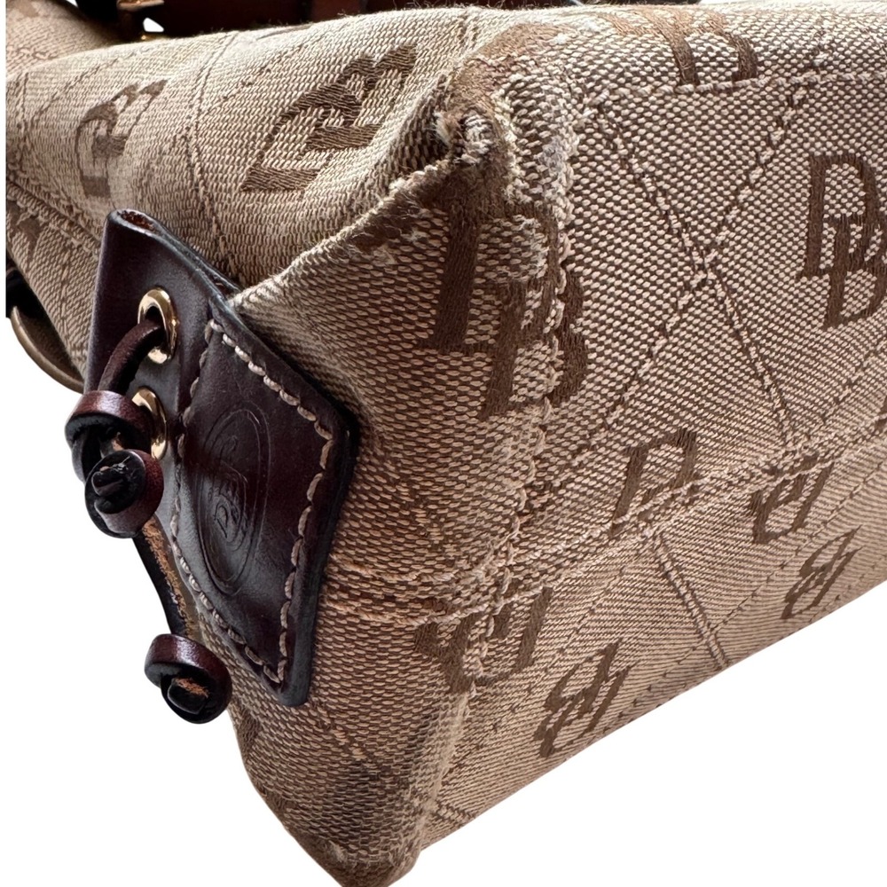 Dooney & Bourke Tan Brown Monogram Tote Bag Blue Duck Charm Bag Leather Trim - Picture 5 of 11